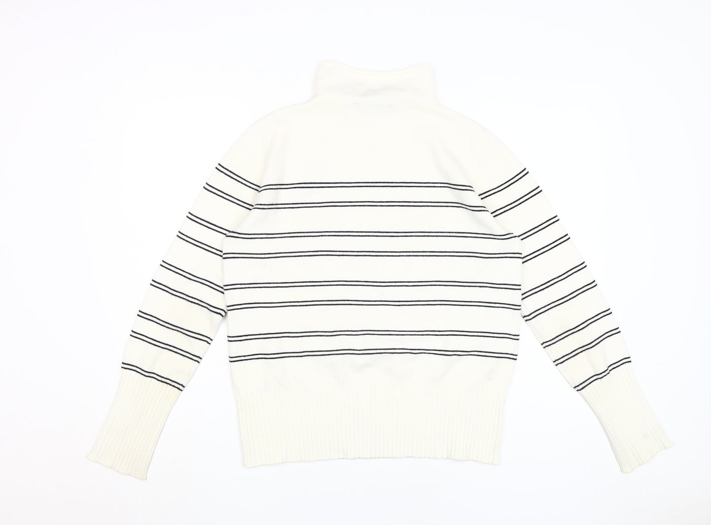 French Connection Women's White Striped Pullover L