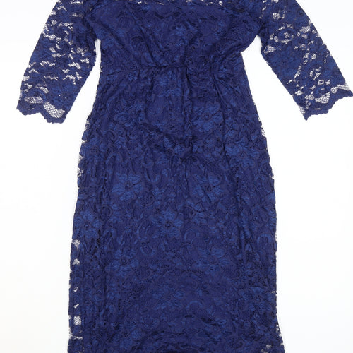 Tiffany Rose Women's Blue Midi Lace Sheath Dress XS