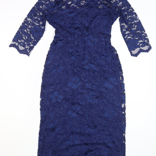 Tiffany Rose Women's Blue Midi Lace Sheath Dress XS