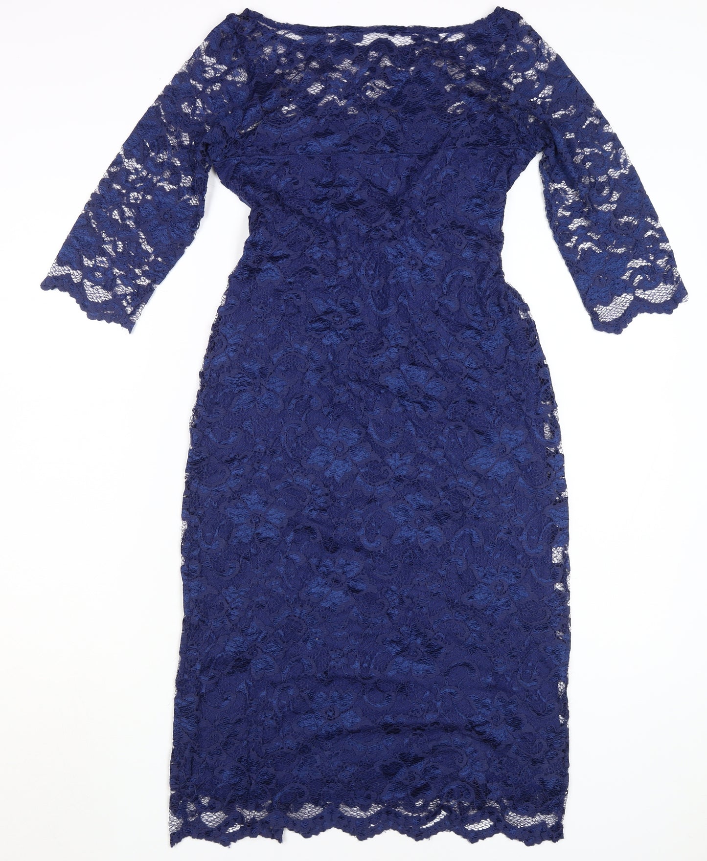 Tiffany Rose Women's Blue Midi Lace Sheath Dress XS