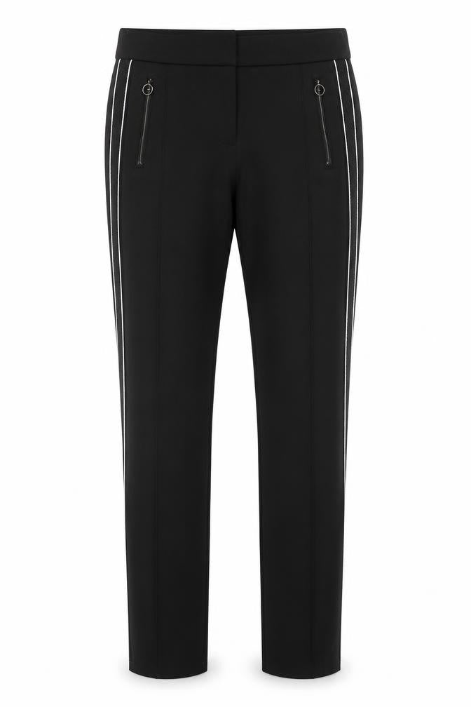 Front view of BAF Women's Black Slim Trousers, size 10, Stretch Zip Pockets
