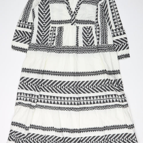 Next Women's Black & White Cotton Kaftan Dress Size 14