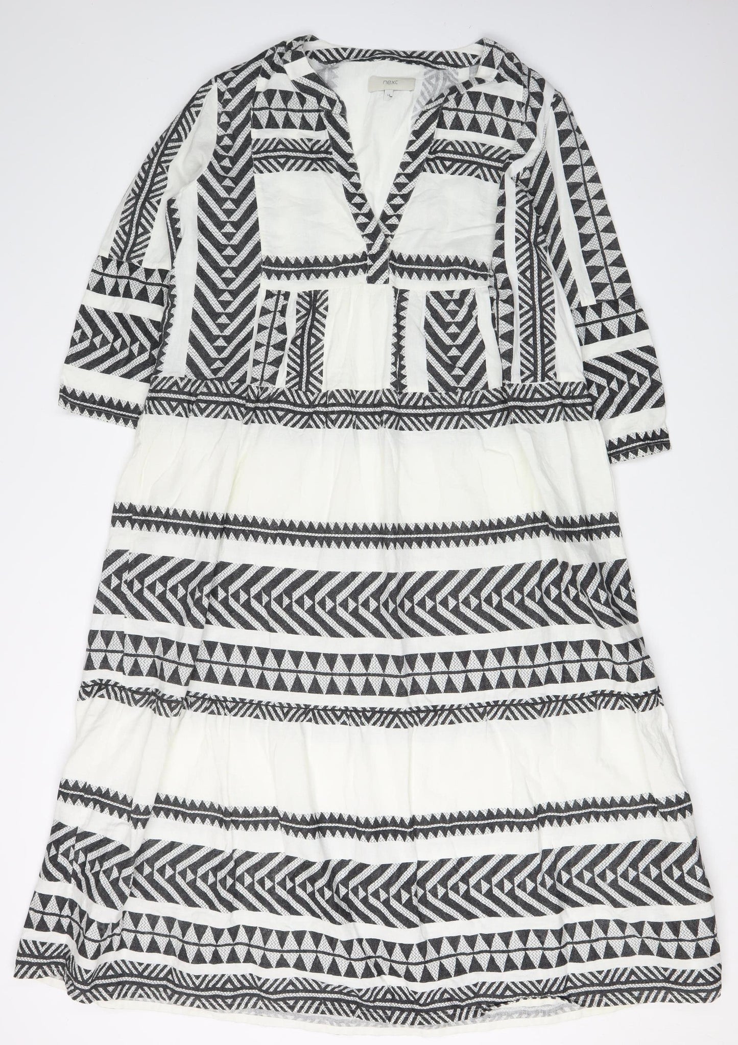 Next Women's Black & White Cotton Kaftan Dress Size 14