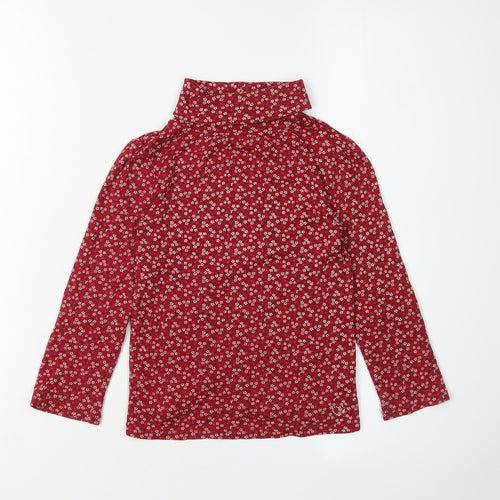 GAP Girls Red Floral Roll Neck Pullover T-Shirt 4-5 Years