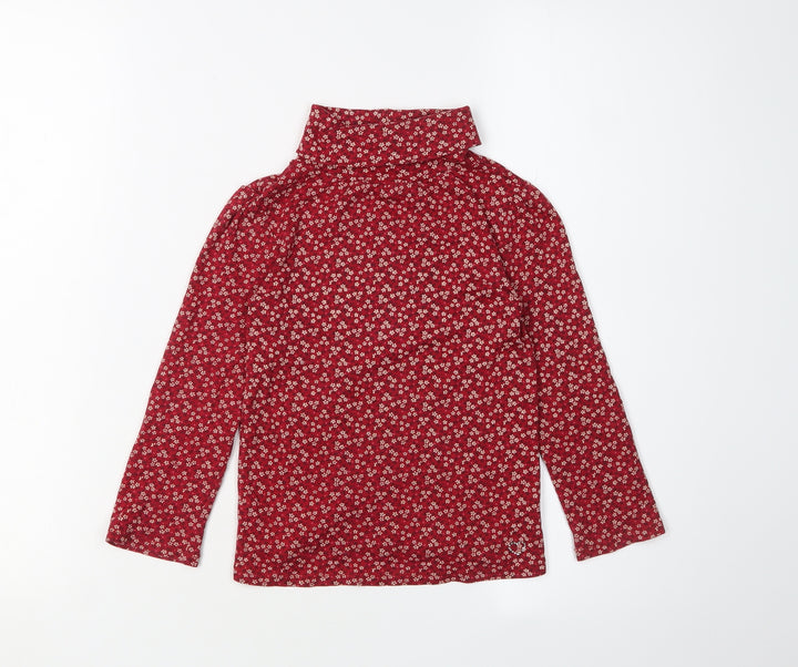 GAP Girls Red Floral Roll Neck Pullover T-Shirt 4-5 Years