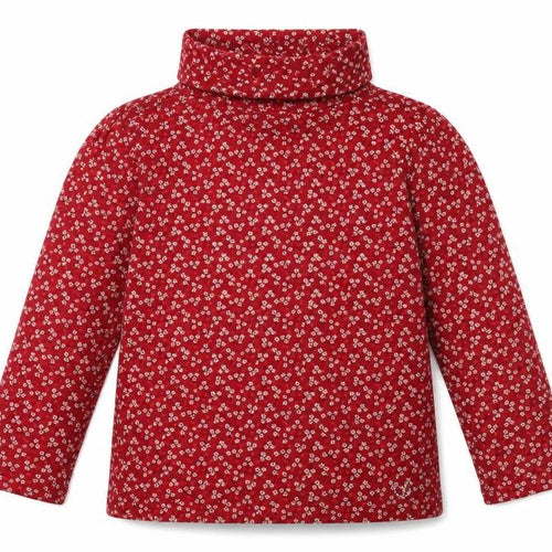 GAP Girls Red Floral Roll Neck Pullover T-Shirt 4-5 Years