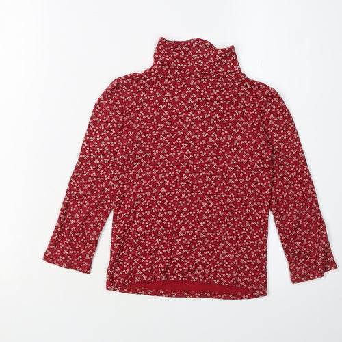 GAP Girls Red Floral Roll Neck Pullover T-Shirt 4-5 Years