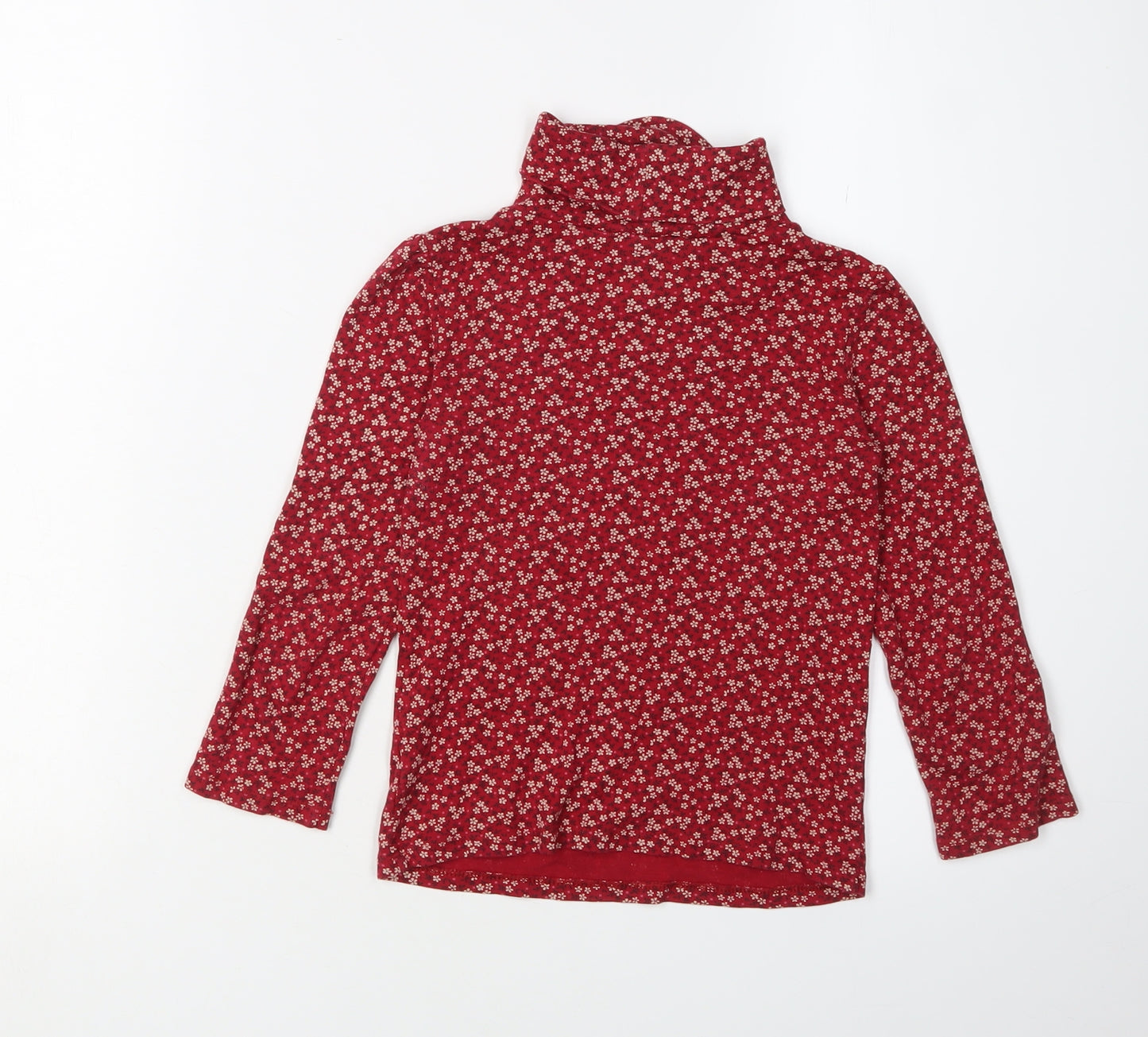 GAP Girls Red Floral Roll Neck Pullover T-Shirt 4-5 Years
