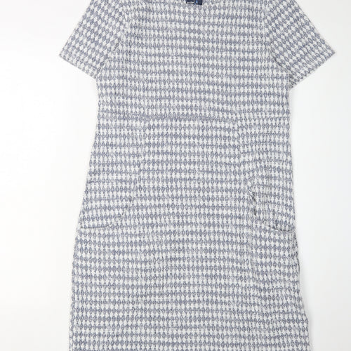 Mantary Women's Blue Geometric Knit Shift Dress