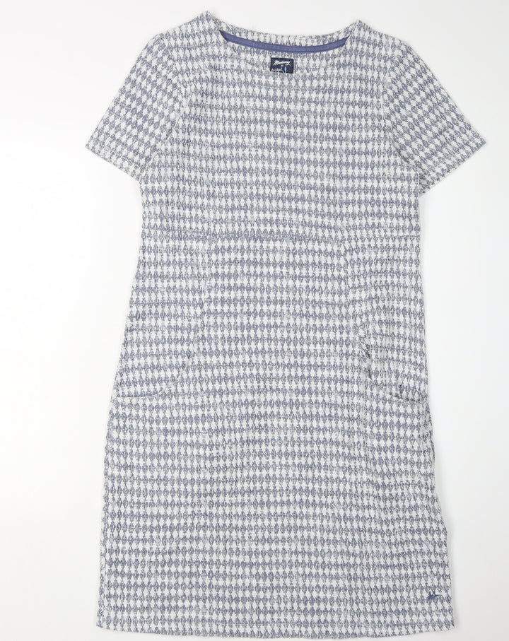 Mantary Women's Blue Geometric Knit Shift Dress