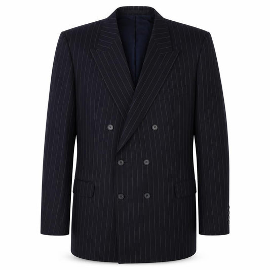 Front view of DAKS Men's Blue Wool Blazer, 40R, Double-Breasted