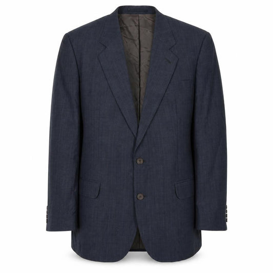 Front view of DAKS Men's Blue Wool Blazer 42R Classic Striped