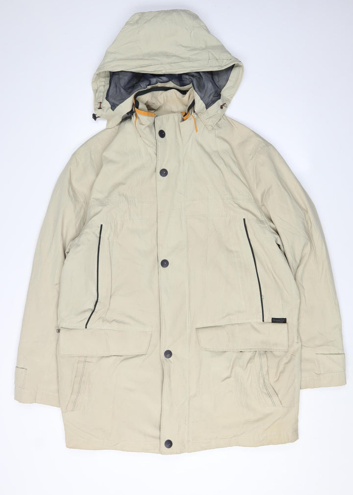 BUSH Men's Beige Parka Coat, Size R36, Hooded Casual