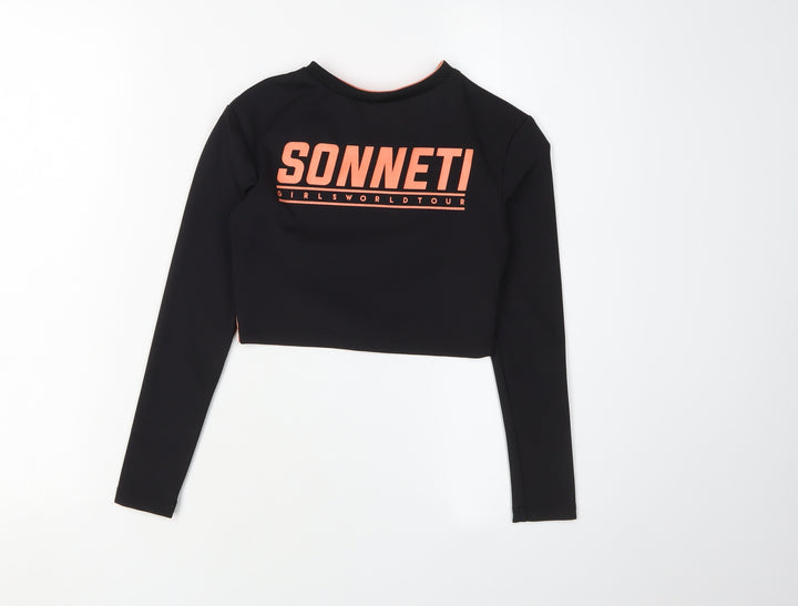 Sonneti Girls Black Cropped Long Sleeve Top, 8-10 Years, Casual