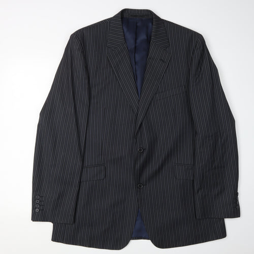 Jaeger Men's Black Pinstripe Blazer, Size 44L, Wool