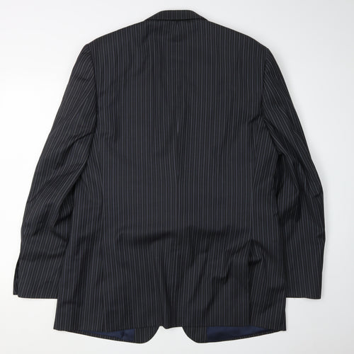 Jaeger Men's Black Pinstripe Blazer, Size 44L, Wool