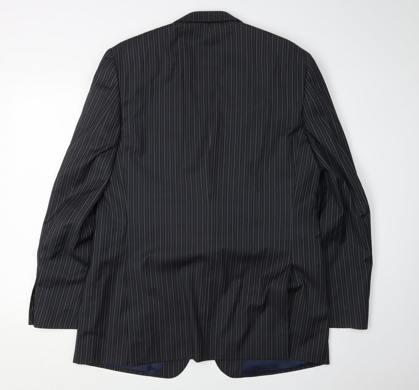 Jaeger Men's Black Pinstripe Blazer, Size 44L, Wool