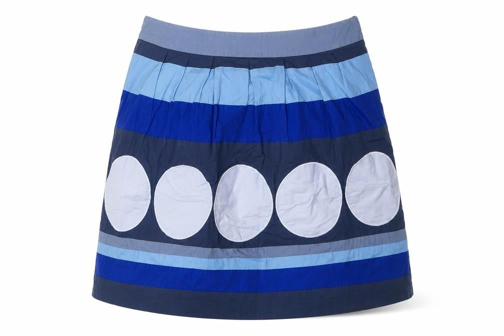 Front view of Boden Women's Blue Geometric Skirt, size 8