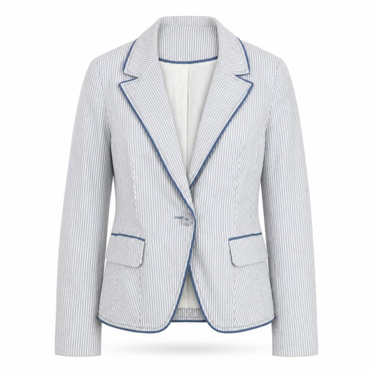 Front view of Monsoon Women's Blue Striped Blazer Jacket 10