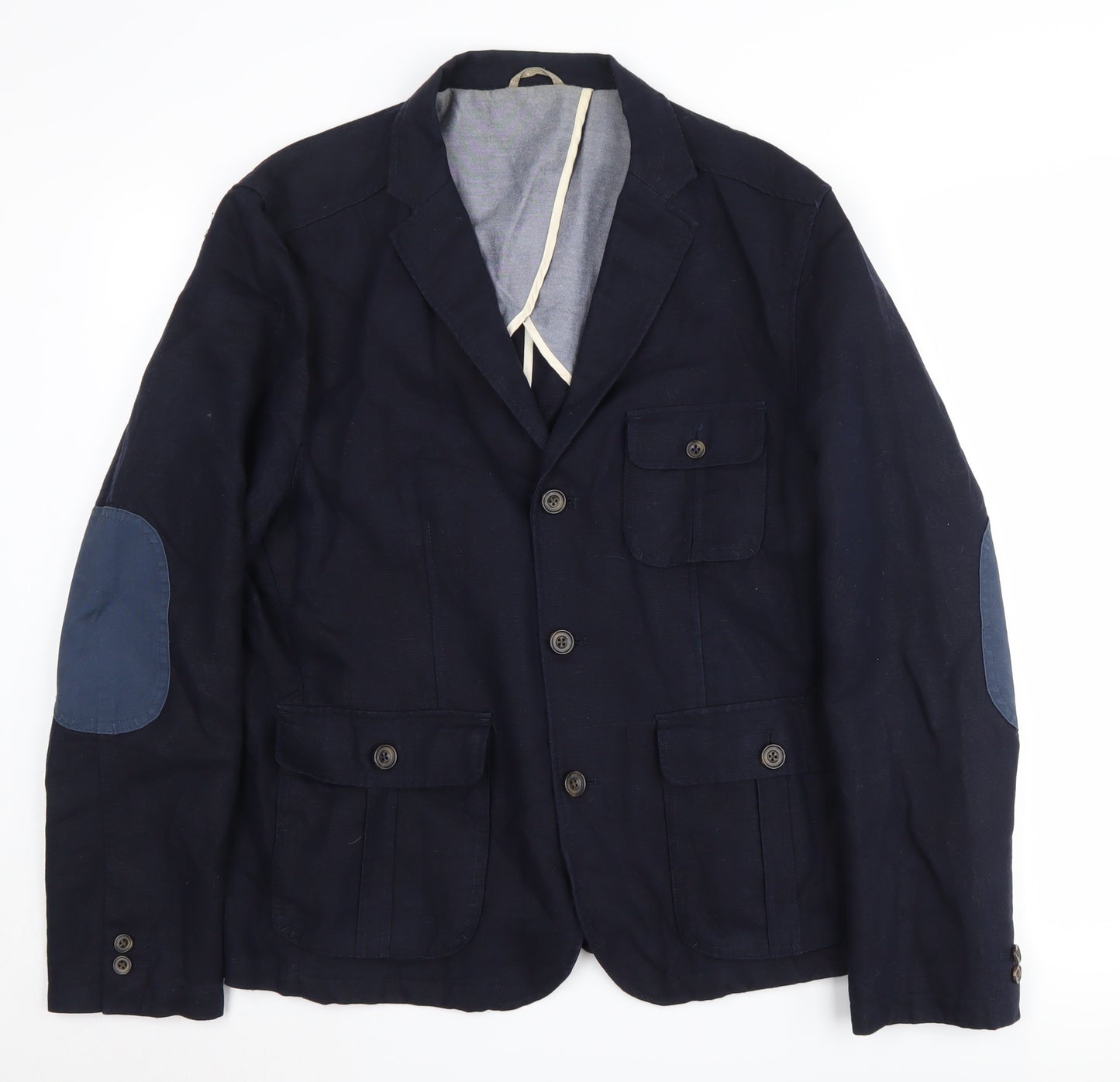 Next Men's Blue Linen Blazer, 42S Single-Breasted Jacket
