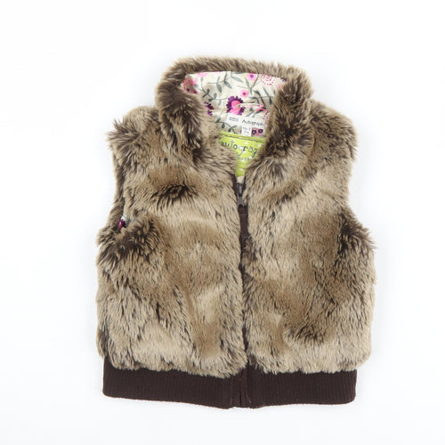 M&S Girls Brown Faux Fur Waistcoat - Size 2 Years