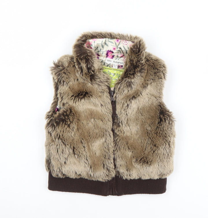 M&S Girls Brown Faux Fur Waistcoat - Size 2 Years