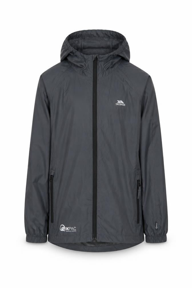 Front view of Trespass boys’ grey windbreaker jacket, 11 years