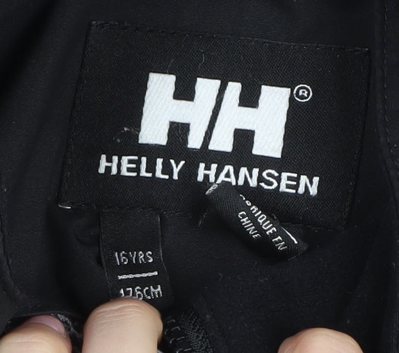 Helly Hansen Boys Black Rain Coat Jacket, Size 16, Hooded