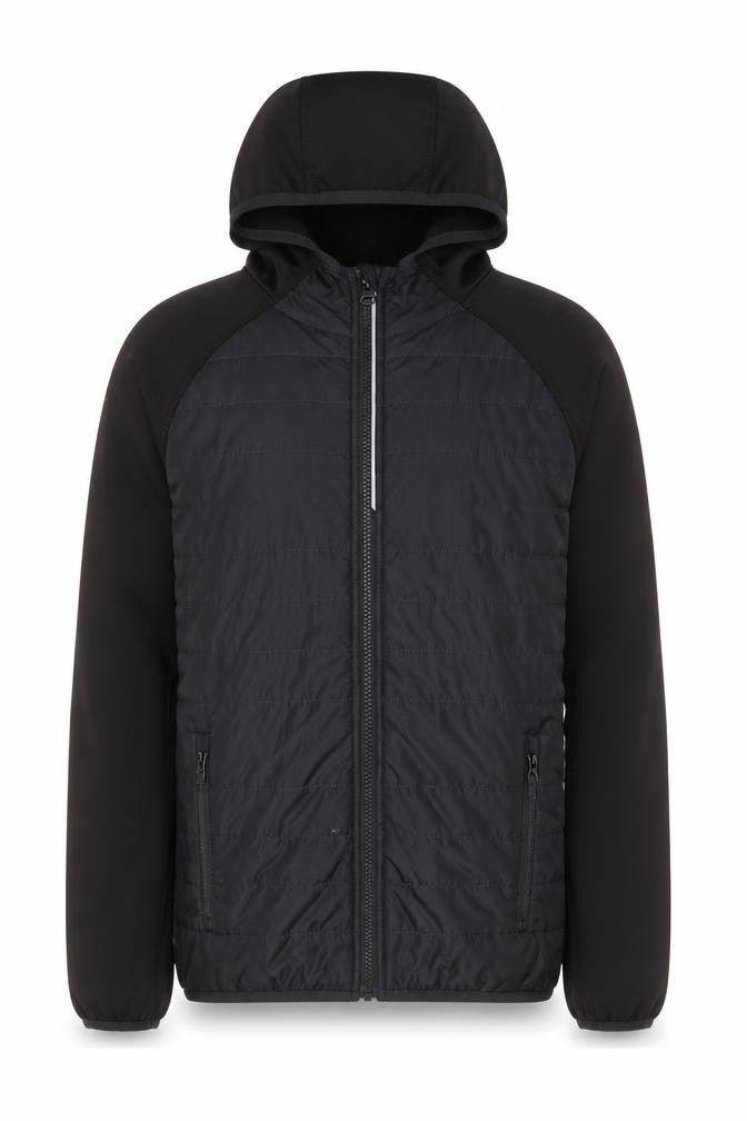 Front view of Crane boys’ black hooded puffer jacket 11-12 years