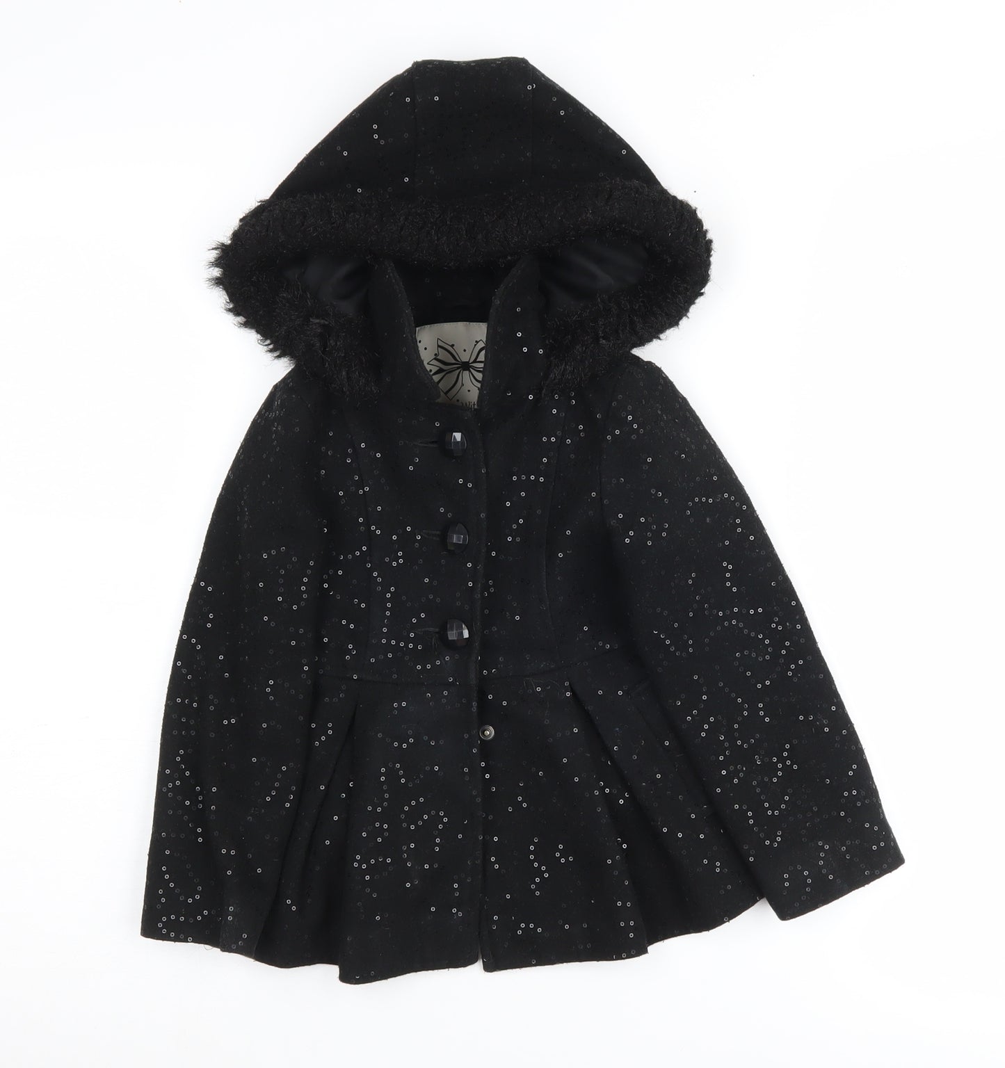 St Bernard Girls Black Sequin Hooded Coat, 3 Years