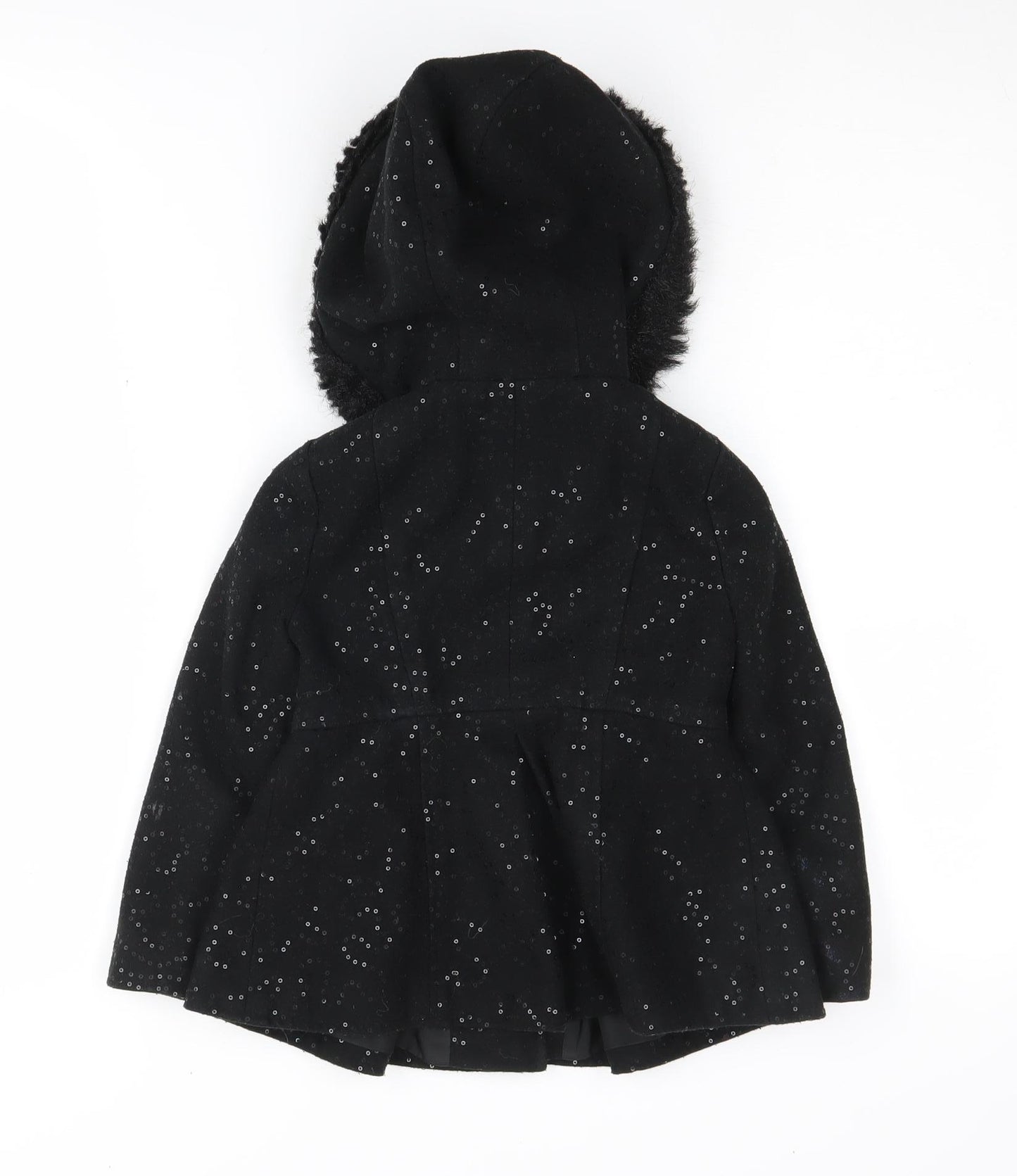 St Bernard Girls Black Sequin Hooded Coat, 3 Years