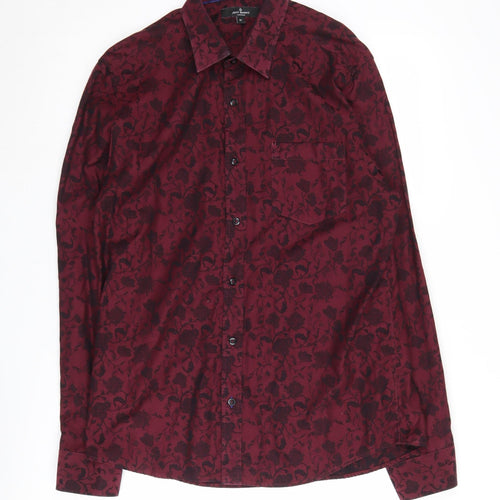 Jeff Banks Men's Red Floral Button-Up Shirt M