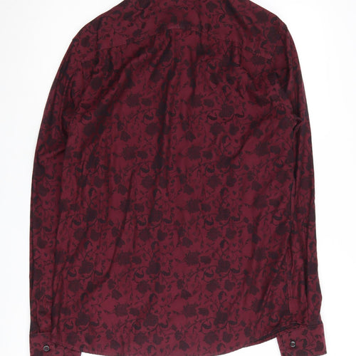 Jeff Banks Men's Red Floral Button-Up Shirt M