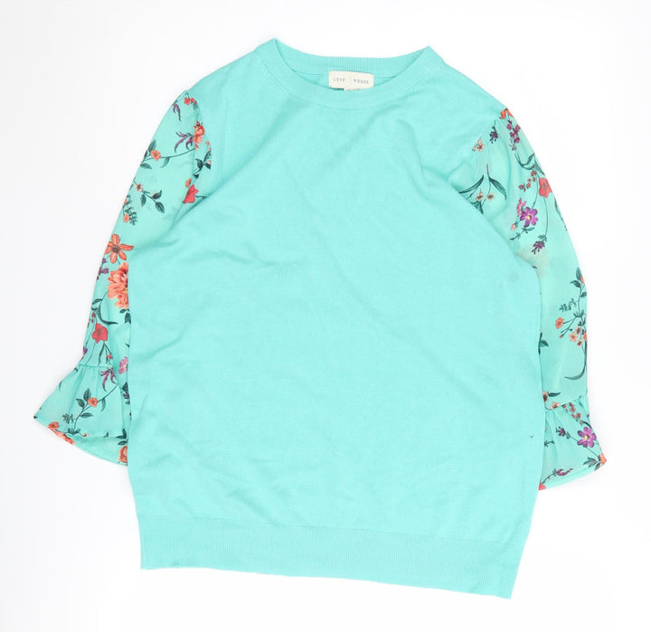 Love & Roses Women's Blue Floral Pullover Jumper UK 12