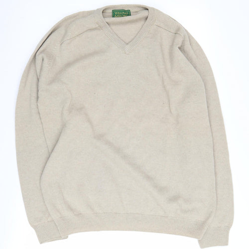 Williams & Brown Men's Beige V-Neck Wool Jumper L