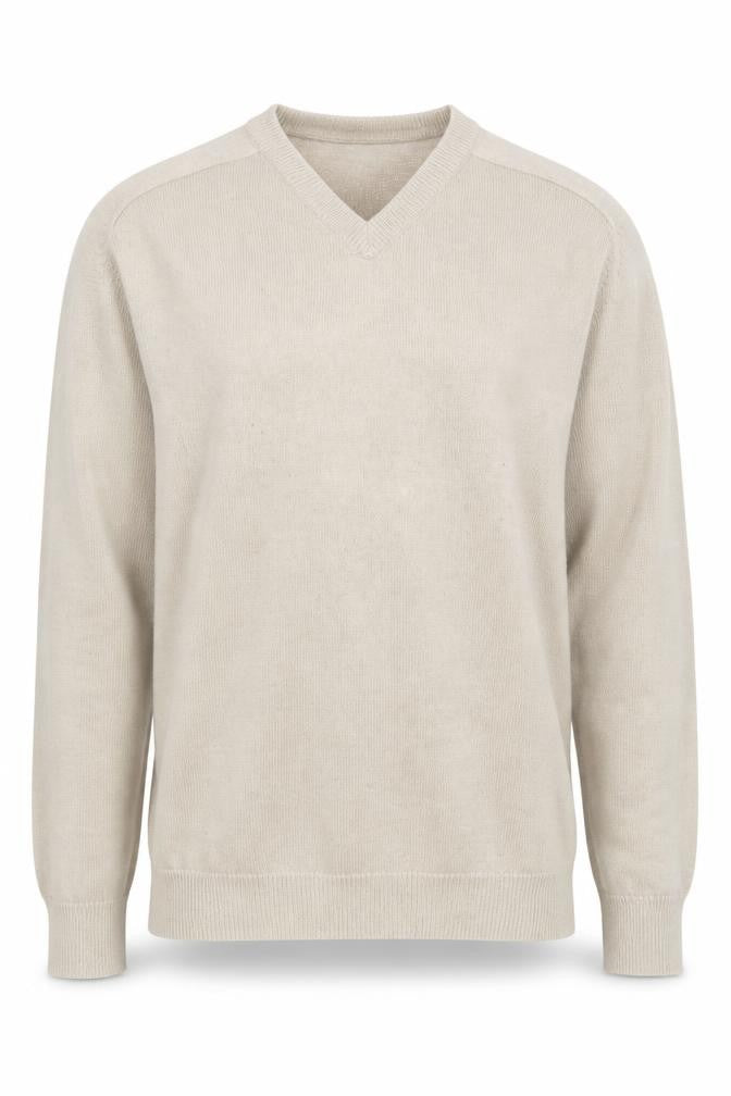 Front view of Williams & Brown Men's Beige V-Neck Wool Jumper L