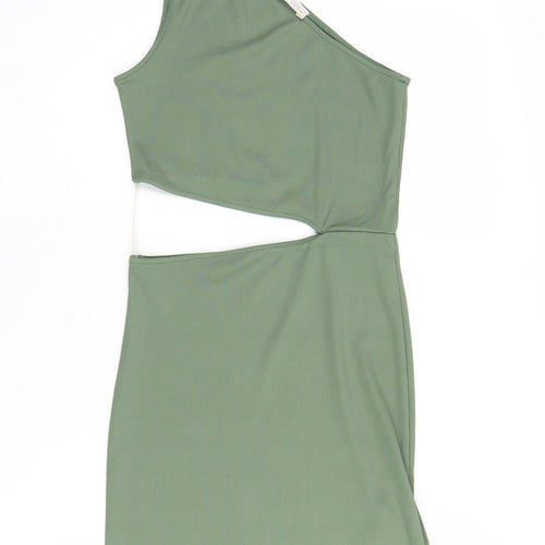 Pull&Bear Women's Green One Shoulder Dress Size S
