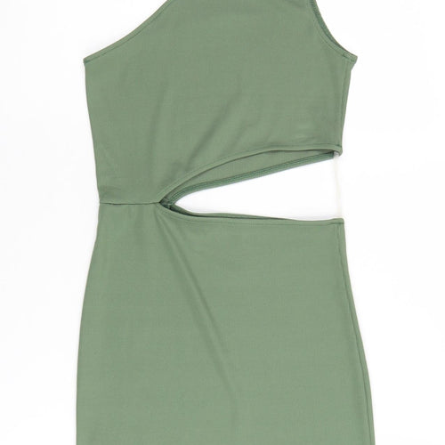 Pull&Bear Women's Green One Shoulder Dress Size S