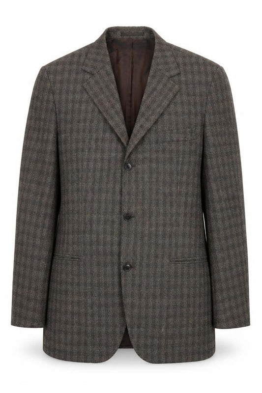 Front view of Hugo Boss Men's Brown Check Blazer, size 42