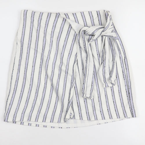 Club Monaco Women's White Wrap Skirt, Size M, Striped