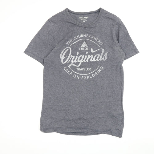 Jack & Jones Men's Grey Graphic Slim T-Shirt, Size S