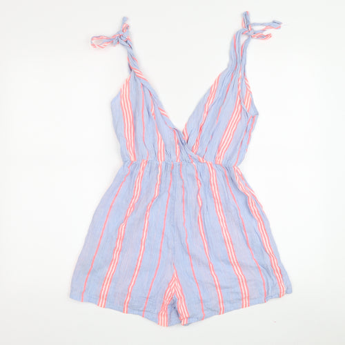 ASOS Women's Blue Playsuit Size 6 Striped Sleeveless Summer