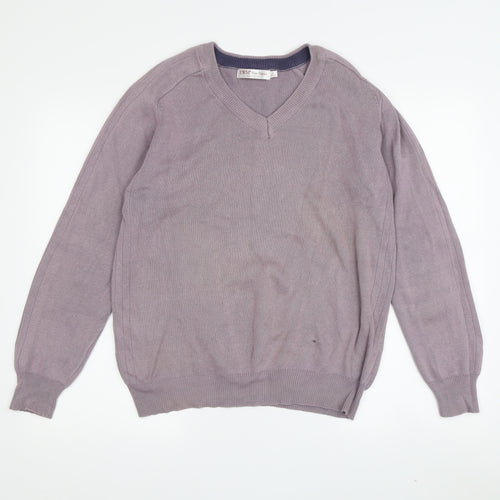 EWM Pure Classics Men's Purple V-Neck Cotton Pullover S