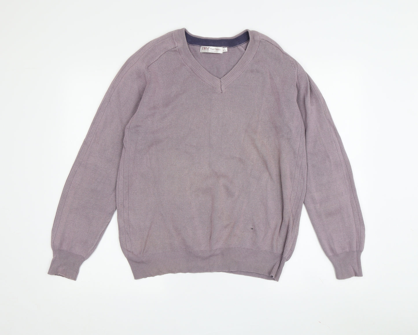 EWM Pure Classics Men's Purple V-Neck Cotton Pullover S