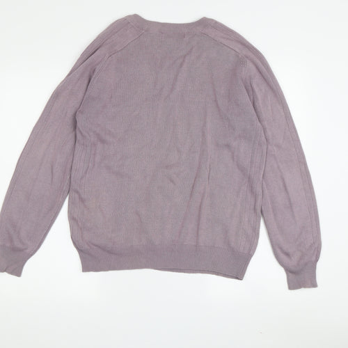 EWM Pure Classics Men's Purple V-Neck Cotton Pullover S
