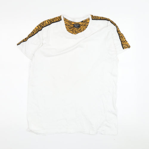 Brave Soul Unisex White T-Shirt L with Animal Print