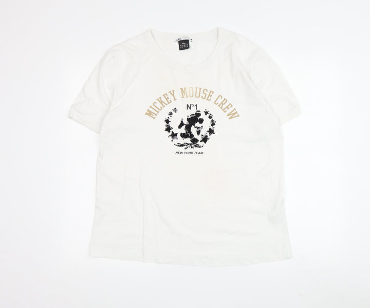 Zara Mickey Mouse Tee Unisex White M Casual Style