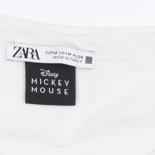 Zara Mickey Mouse Tee Unisex White M Casual Style