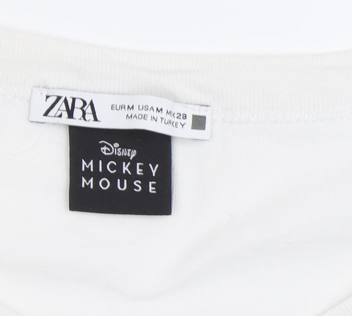 Zara Mickey Mouse Tee Unisex White M Casual Style