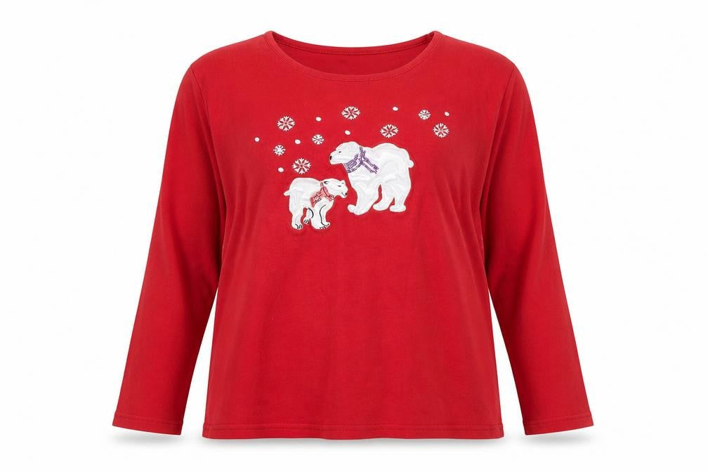 Front view of ISLE Essentials Women's Red Christmas T-Shirt M